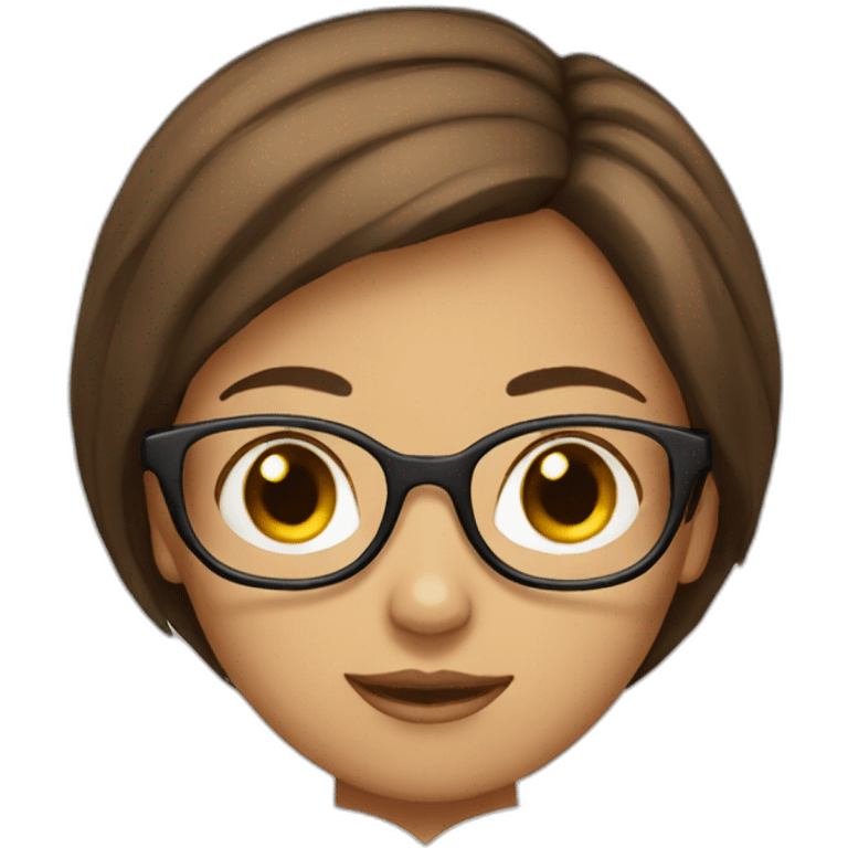 a girl with a short brown hair reading a book wearing a glasses emoji