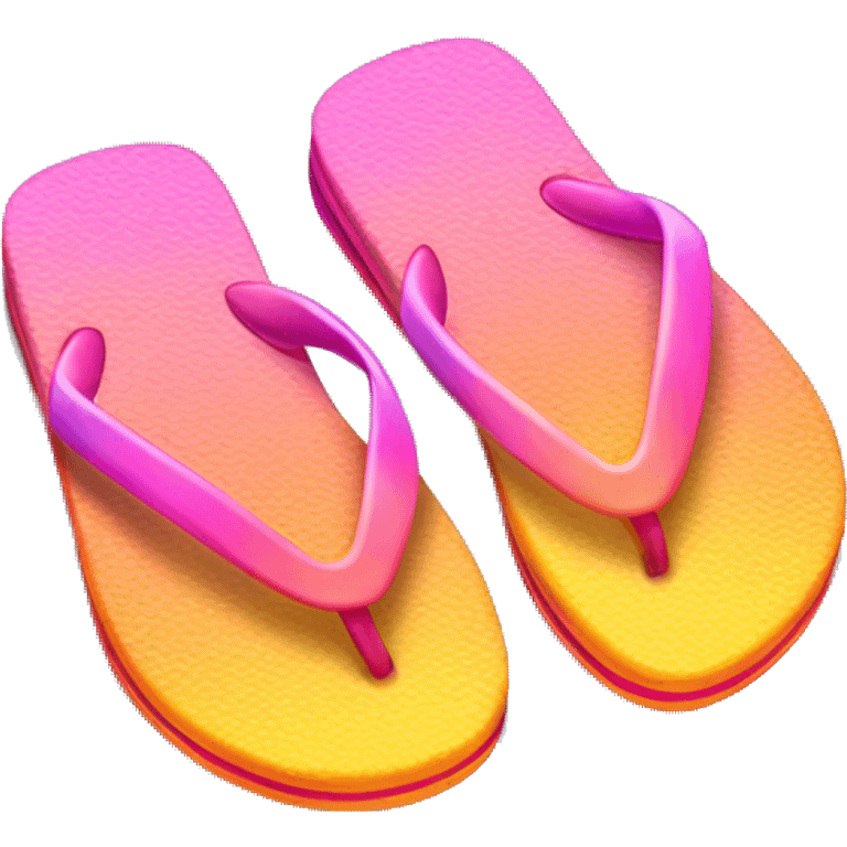 Realistic orange yellow pink gradient pair of summer flip flops isolated. emoji