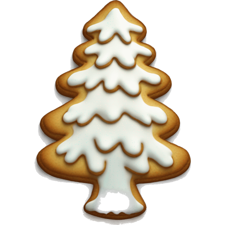 white frosted gingerbread cookie shaped like a pine tree emoji