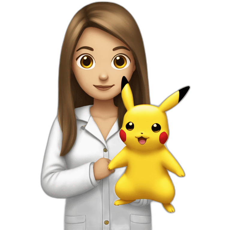 Brown straight long hair white woman wearing pikachu pyjama emoji