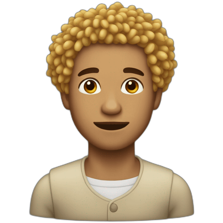 A man with wheat skin, curly black hair, and a slight chin emoji