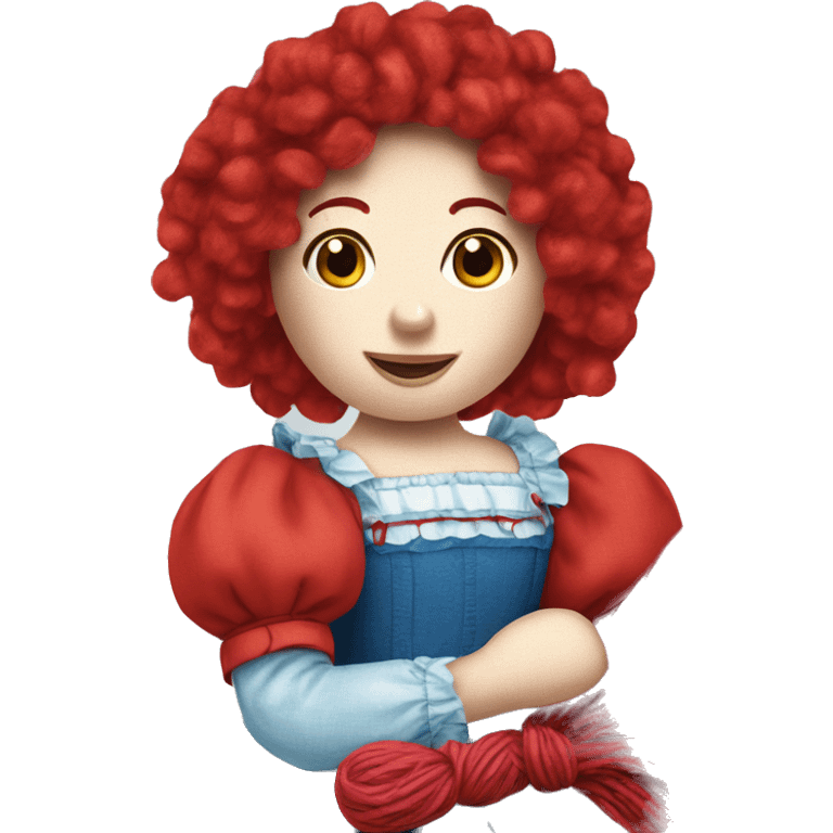 Raggedy anne doll, red yarn wig, blue dress emoji