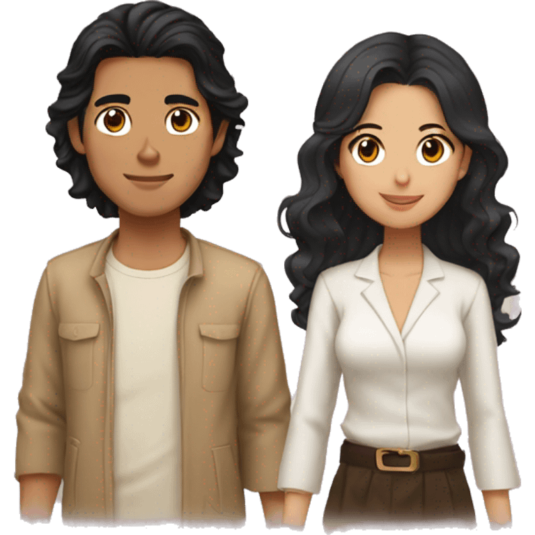 Japanese guy black hair and middle eastern girl tan skin and wavy hair couple  emoji