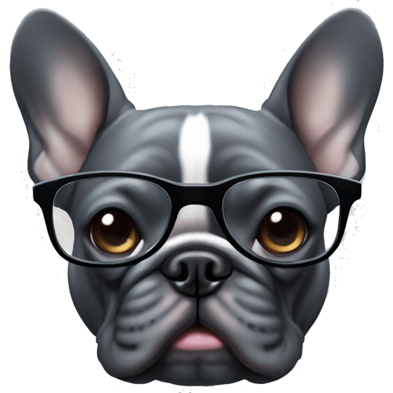 dark gray french bulldog with glasses in his mouth emoji