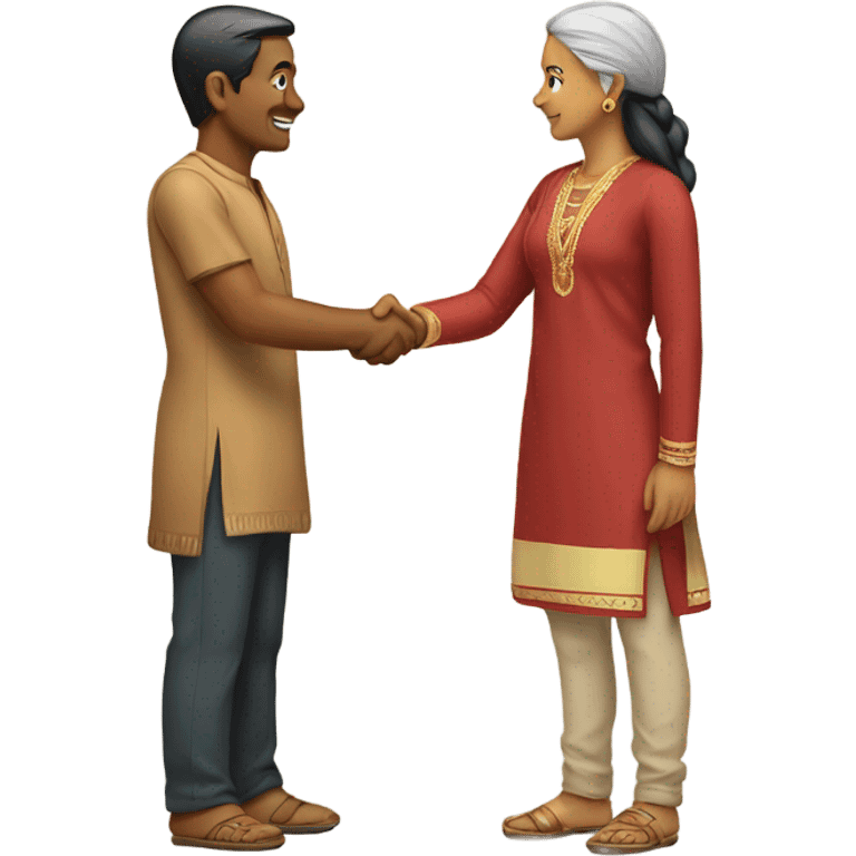 Indian and asian shaking hands emoji