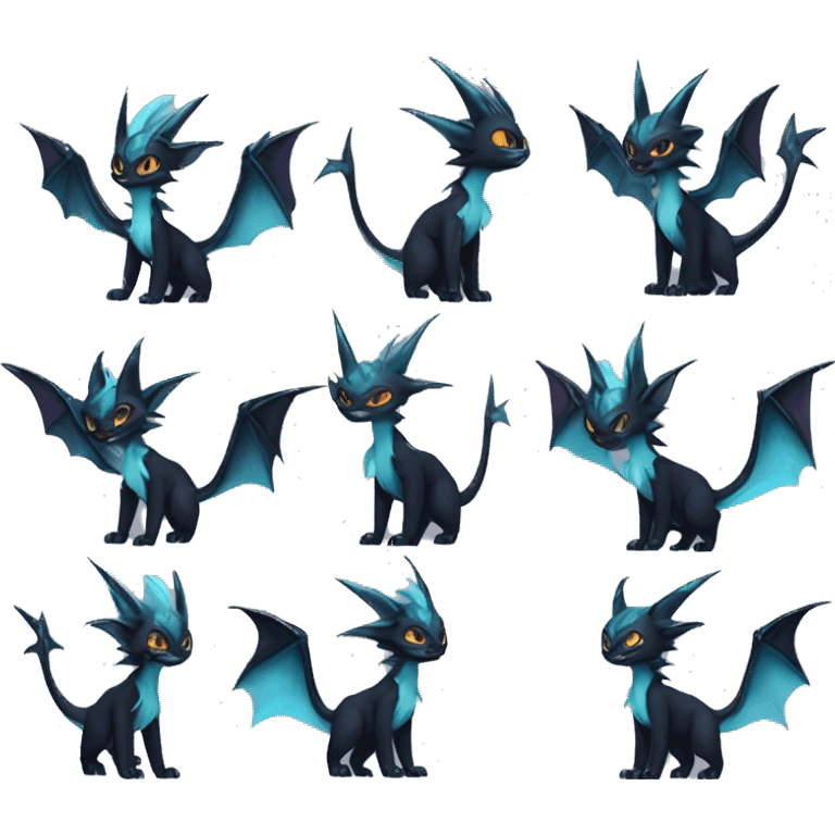 Black Edgy Ethereal Noivern-Vaporeon-Litten full body emoji