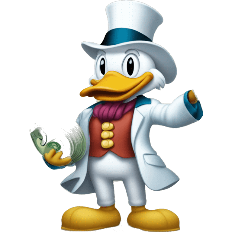 SCROOGE McDUCK HOLDS the car keys in one hand and a wad of dollar bills in the other emoji