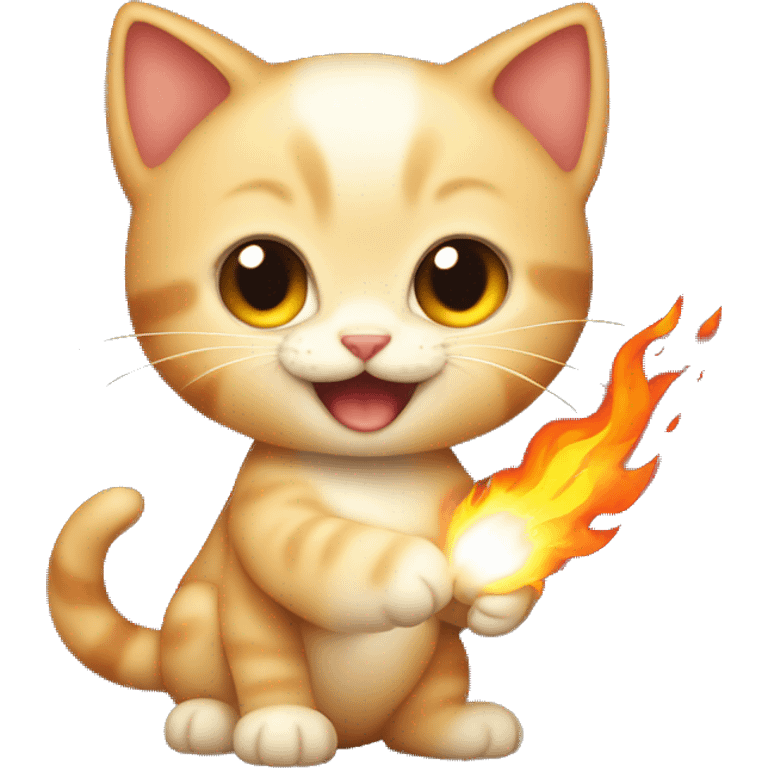 kitten holding flare that is on fire emoji