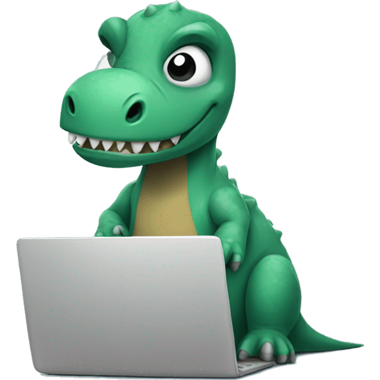 Sad dinosaur working on laptop emoji