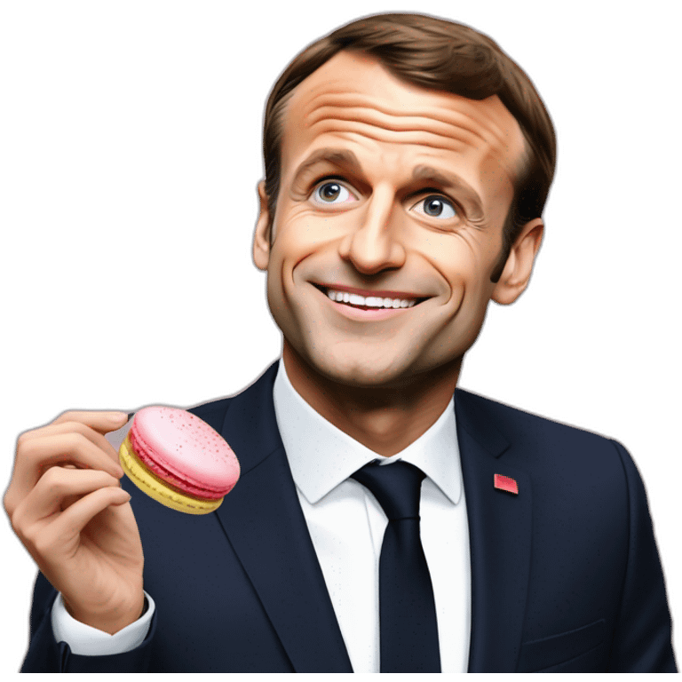 Emmanuel Macron qui mange un macaron emoji