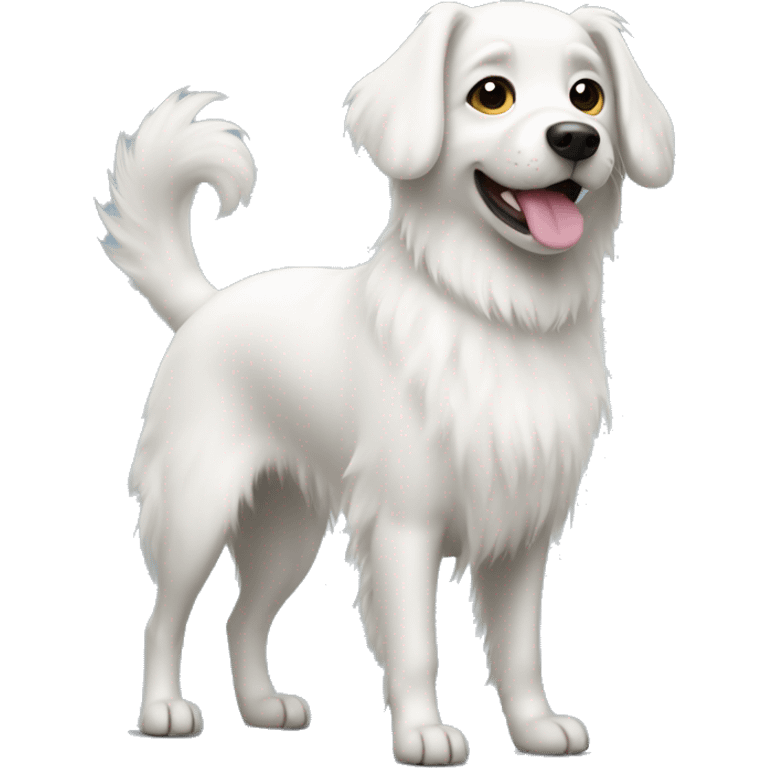 white dog with a fluffy tail standing emoji