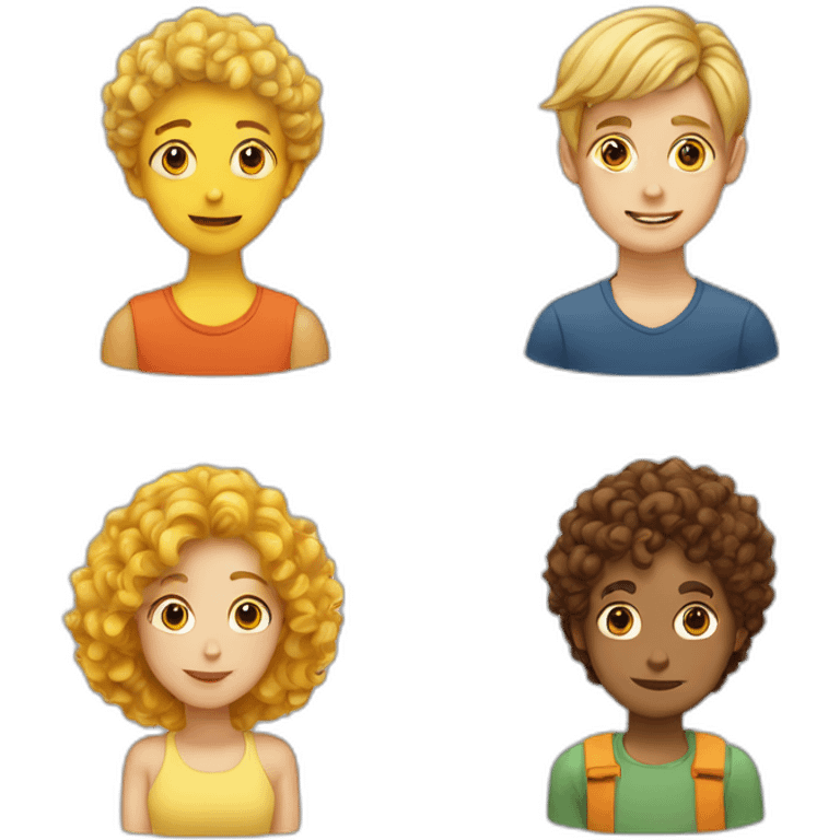 a boy with yellow hair near a boy with brown hair in front of a woman with curly hair emoji