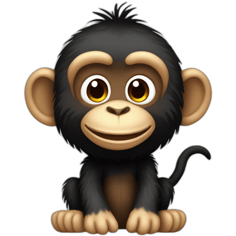 Cute smiling plush chimp full body black emoji