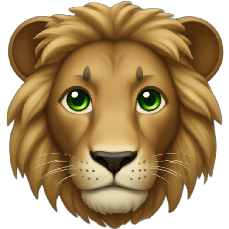 brown lion with a black  mane and green eyes emoji