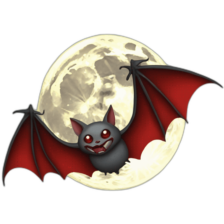 realistic full moon dripping red with vampire bat wings flying in front emoji