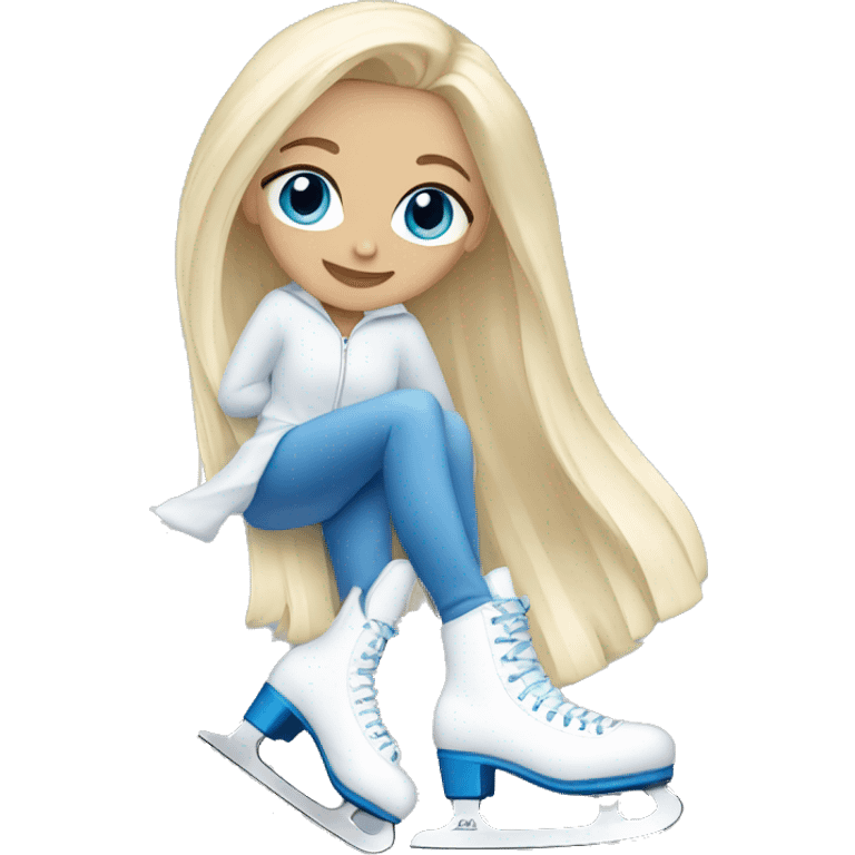 Blonde hair and blue eyed woman wearing white ice skates emoji