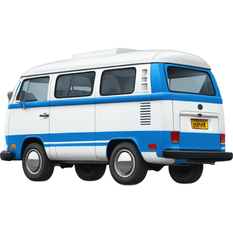 A side profile of a blue and white 1977 vw bus emoji