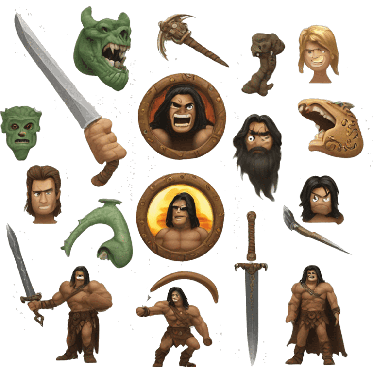 Emoticons capturing Conan the Barbarian's world:

Conan
Thulsa Doom
Wheel of Pain
Sword of conan
Serpent emoji