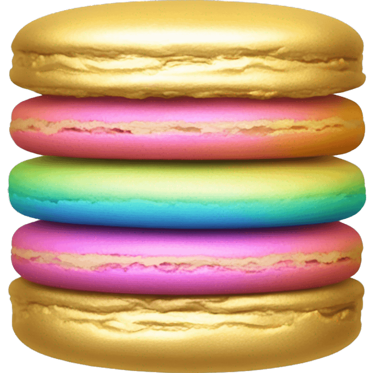 Realistic metallic gold macaroon with gradient colorful filling  emoji