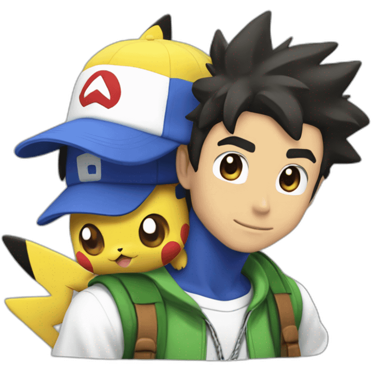 Ash ketchum with pikachu on shoulder emoji