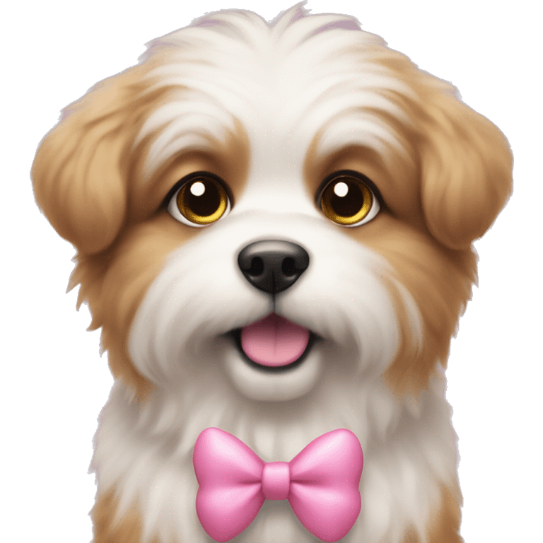 Cute fluffy dog with a pink bow and puppy eyes emoji