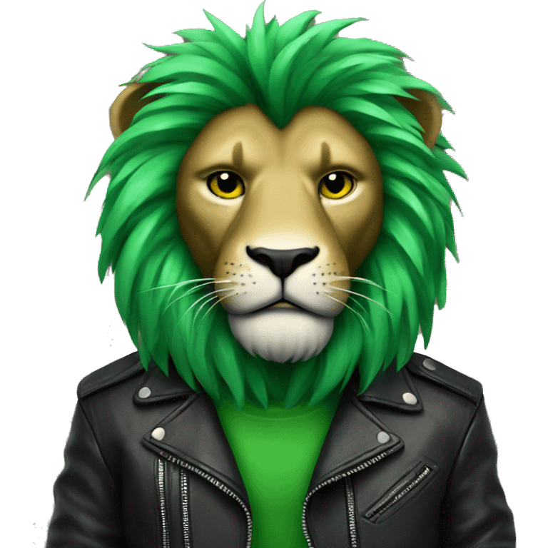 cool green lion in leather jacket emoji