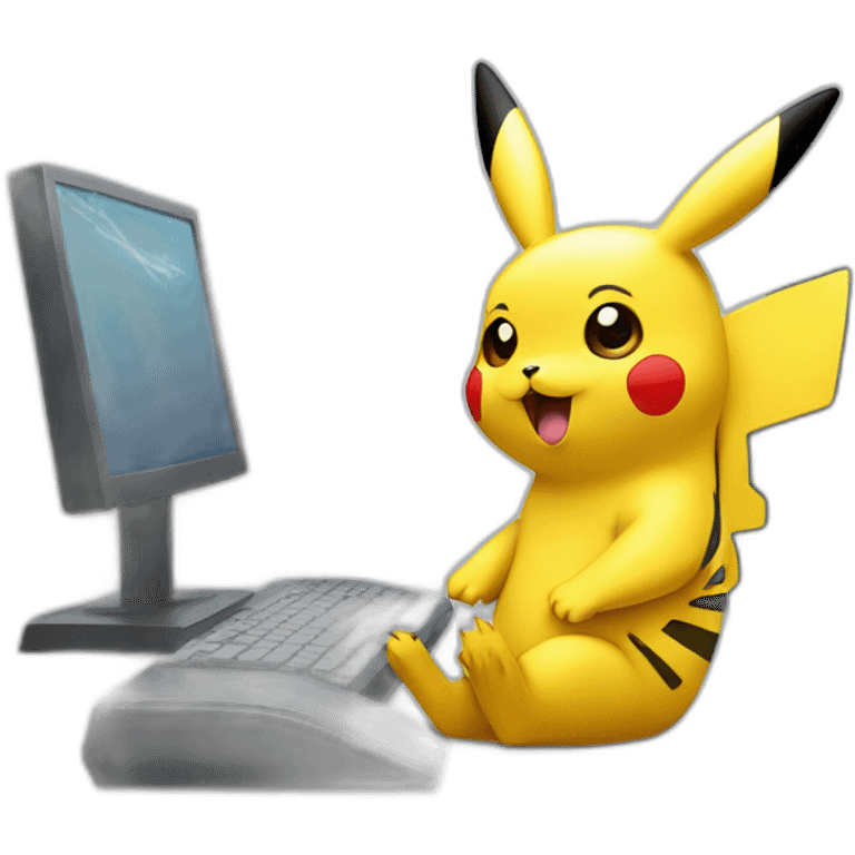 pikachu behind a computer emoji