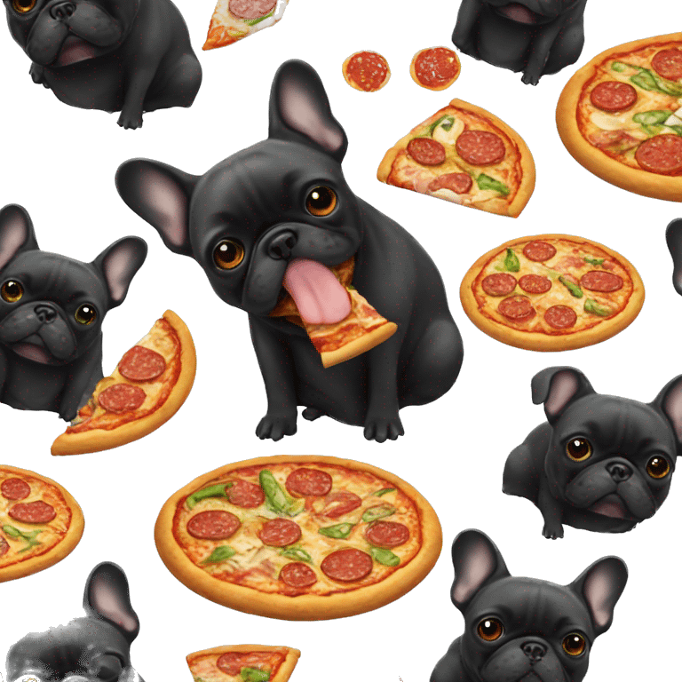 All black French bulldog eating pizza emoji