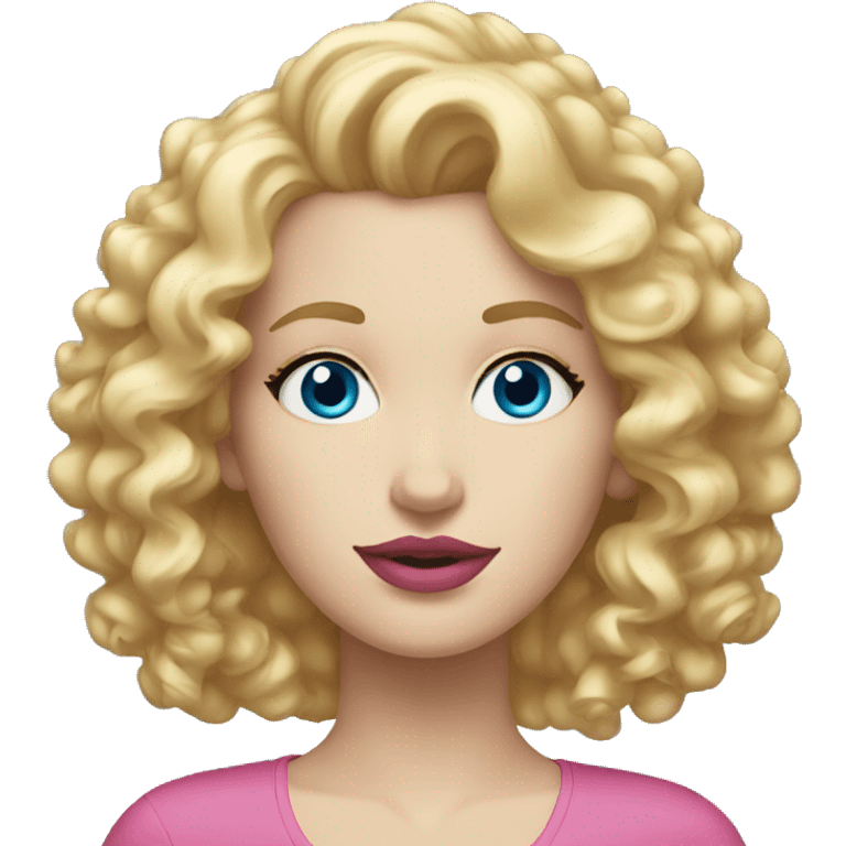 White woman with blue eyes, pink lips, blond curly hair emoji