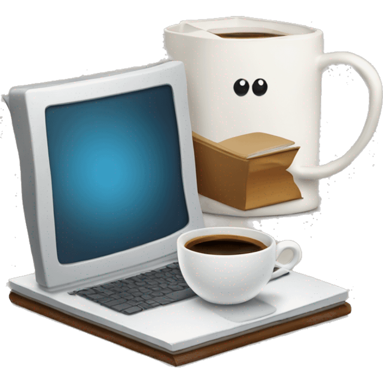 Computer with coffee and book on top emoji