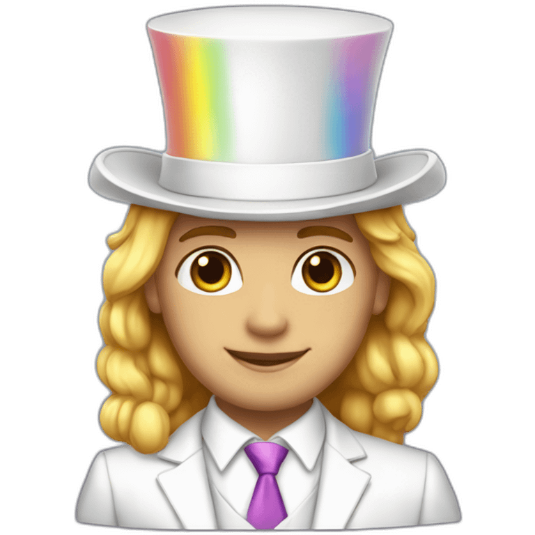 Posh-boy-with-white-suit-and-rainbow-unicorn-hat emoji