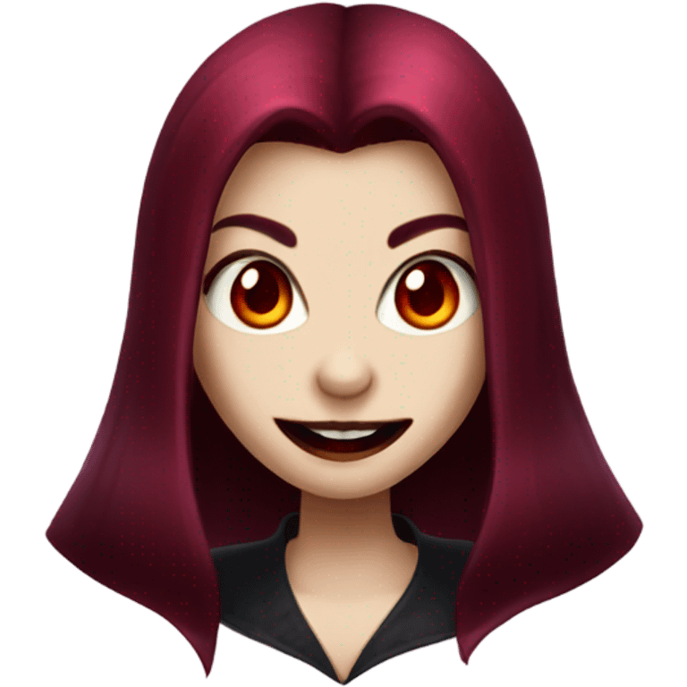 a vampire girl with burgundy hair, fangs and red eyes emoji