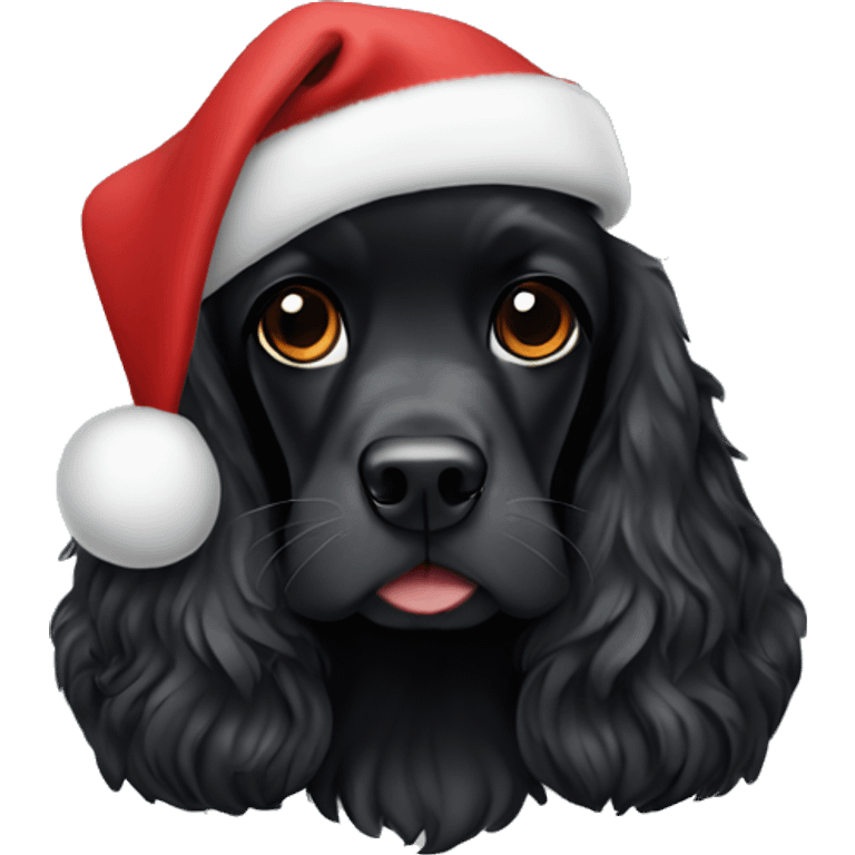 black cocker spaniel with christmas hat emoji