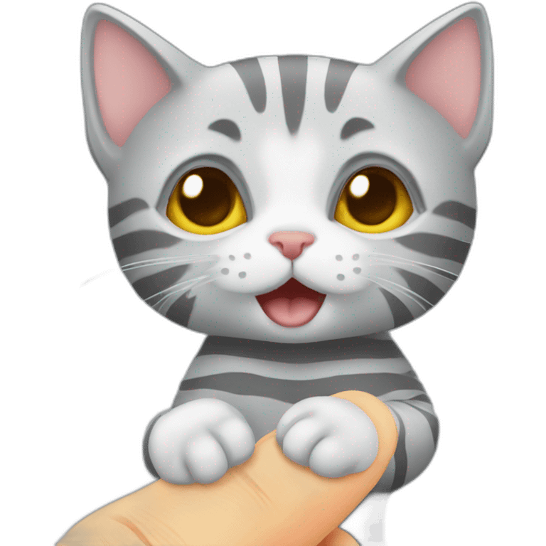 Gray striped kitten chewing on a finger emoji