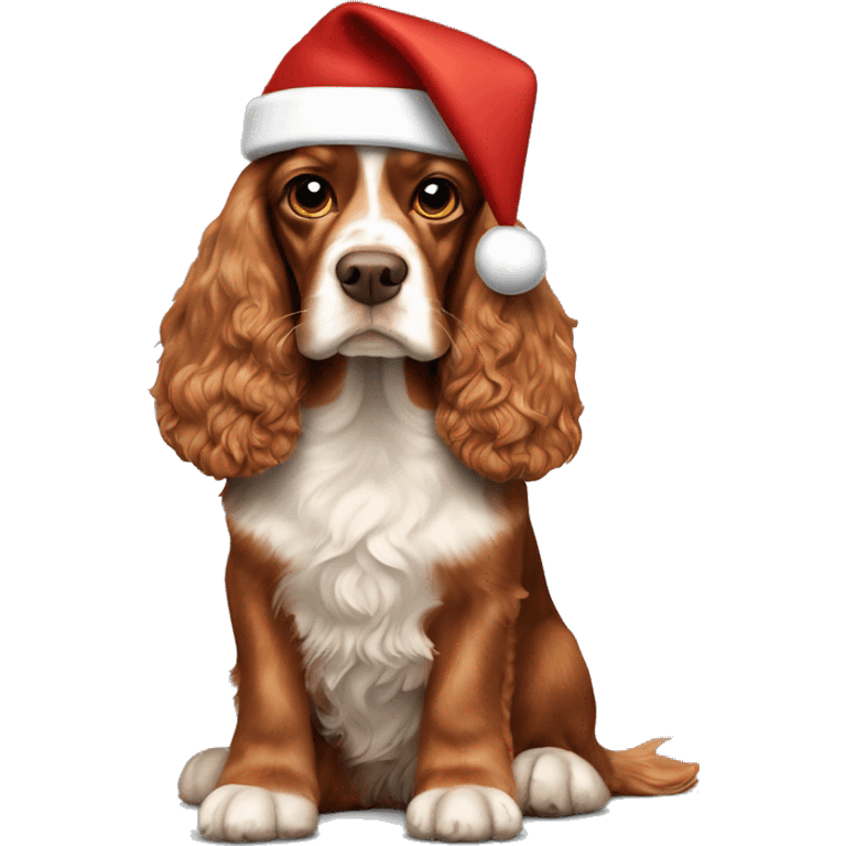 A full-length, adult, red cocker spaniel in a New Year's cap emoji