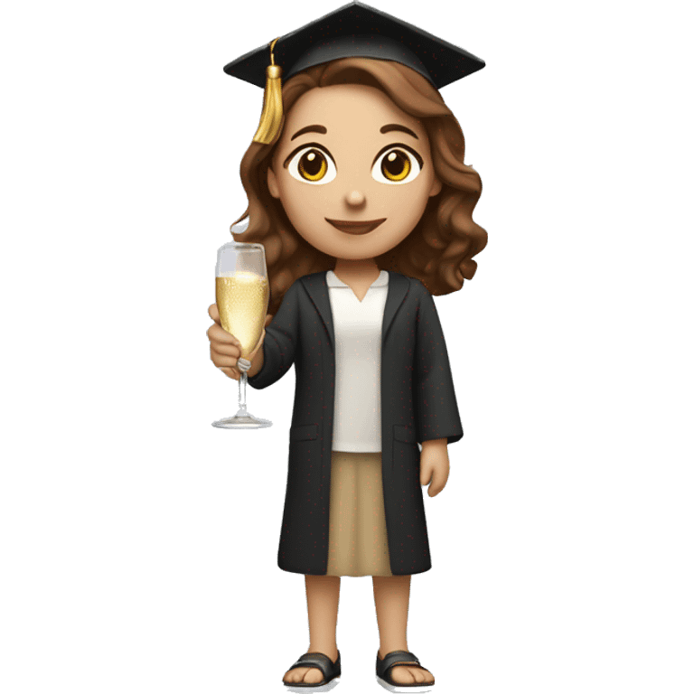 girl, university graduate, with brown hair, fair skin, holding champagne emoji