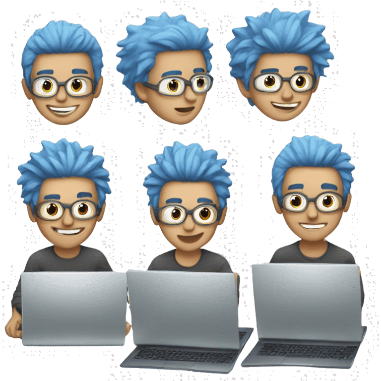 guy with blue hairs with laptops emoji