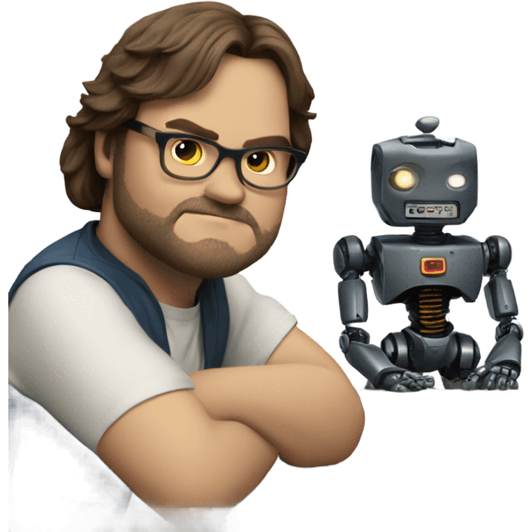 Jack black sitting at a table with a robot emoji