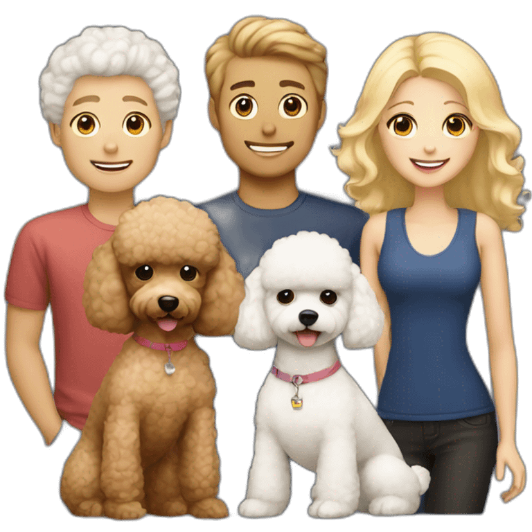 Family consisting of 1 korean man 1 white blonde girl and fluffy brown toy poodle emoji