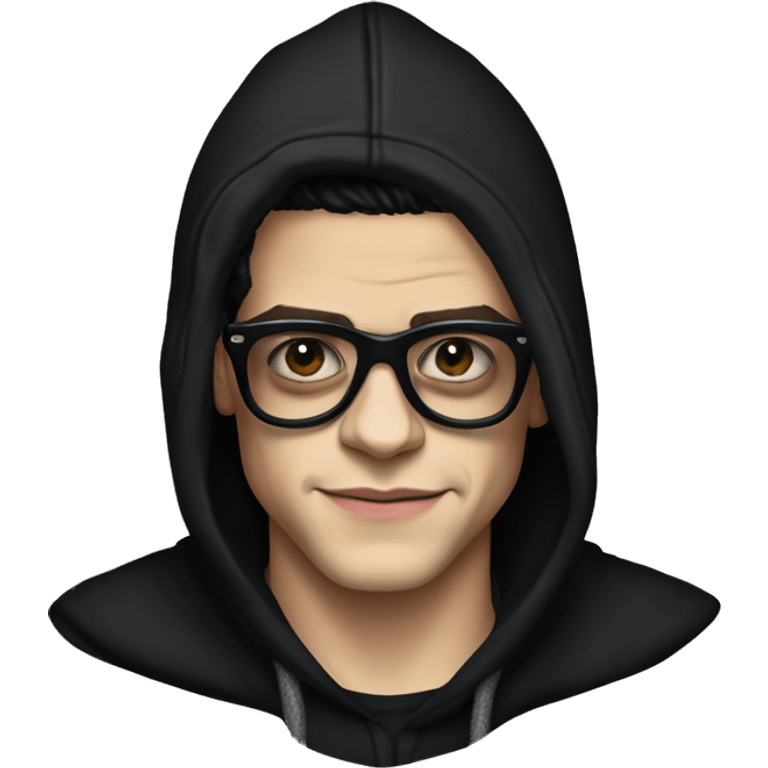 Rami Malek Elliot Alderson wearing black hoodie Mr Robot Emoji emoji