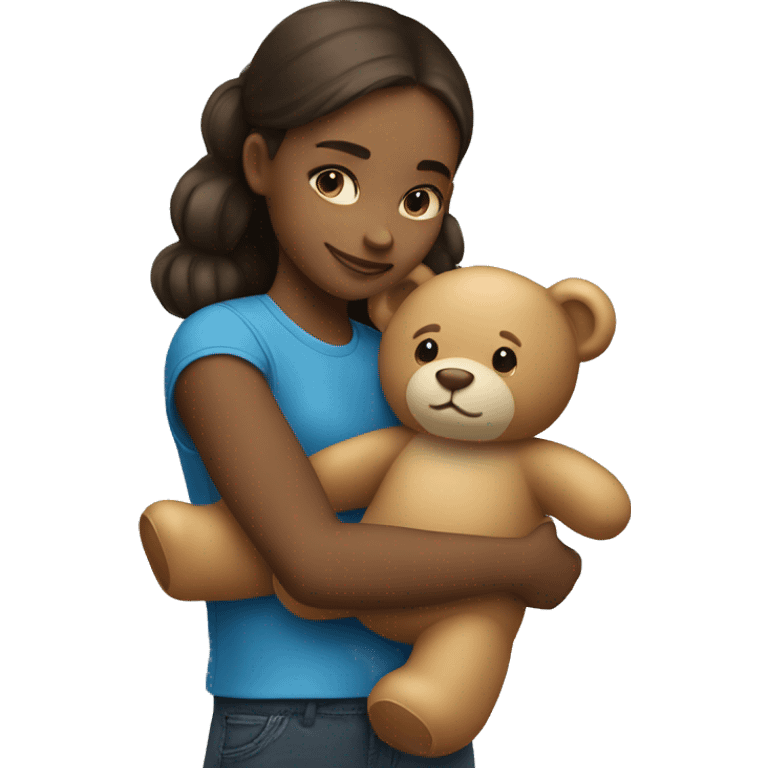 A girl hugs a teddy bear emoji