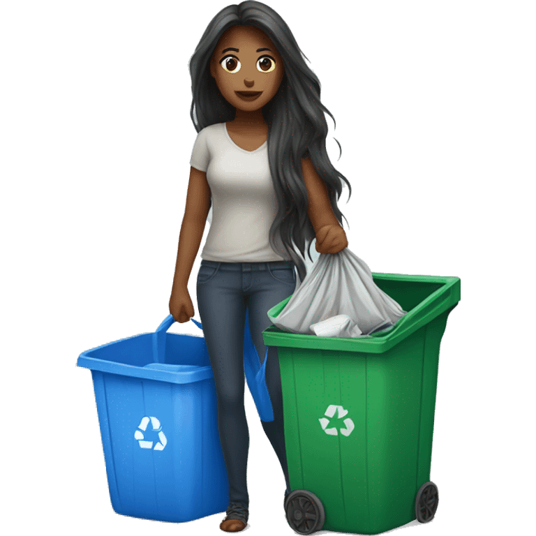 Beautiful long haired woman taking out the trash emoji