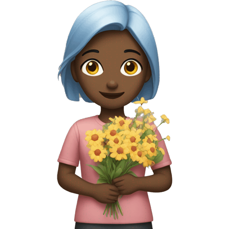 Girl holding flowers emoji