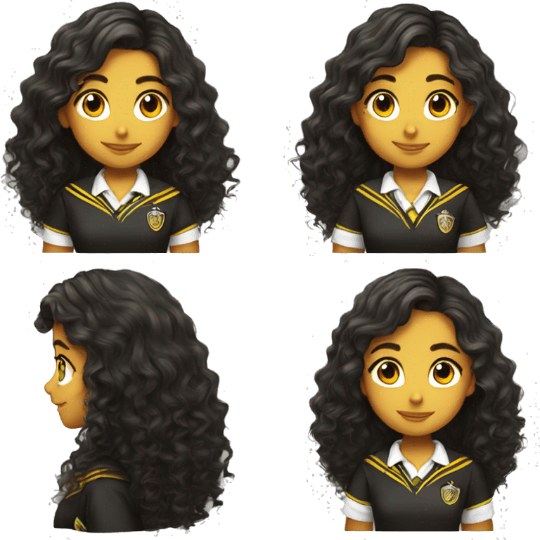  Hyper realistic girl with long curly hair wearing Hufflepuff school uniform emoji