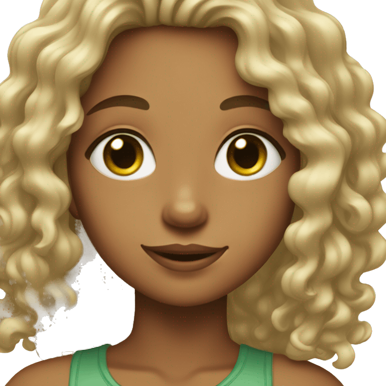 girl with curly hair wet hair middle part with green eyes and dimples emoji