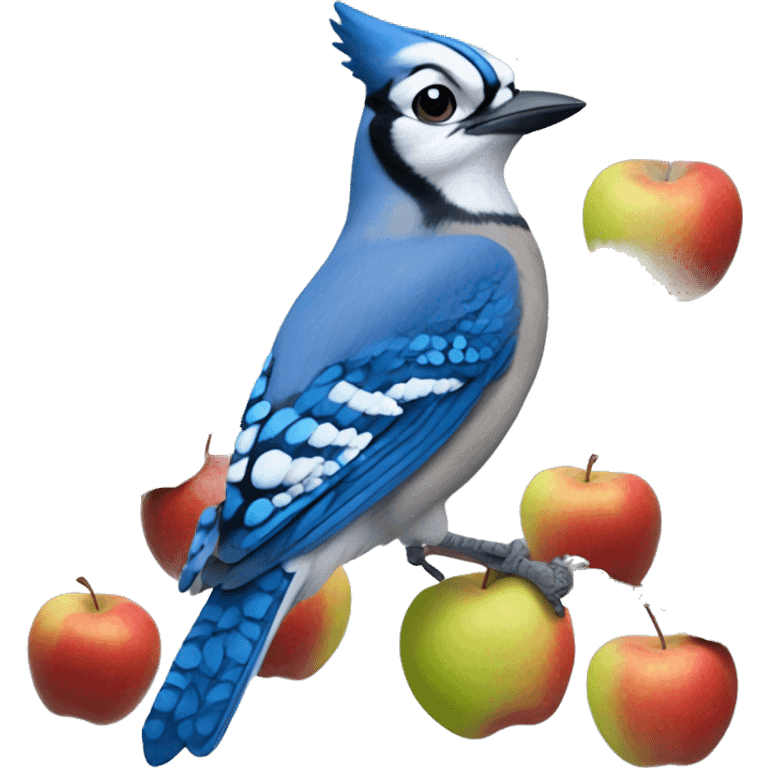 Blue jay with pears and apples emoji