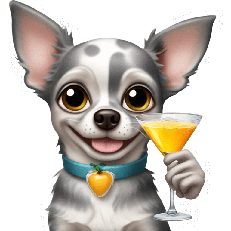 Grey Merle chihuahua holding a martini emoji