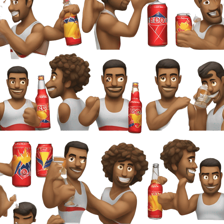 Attractive man with six pack drinking redbull vodka emoji