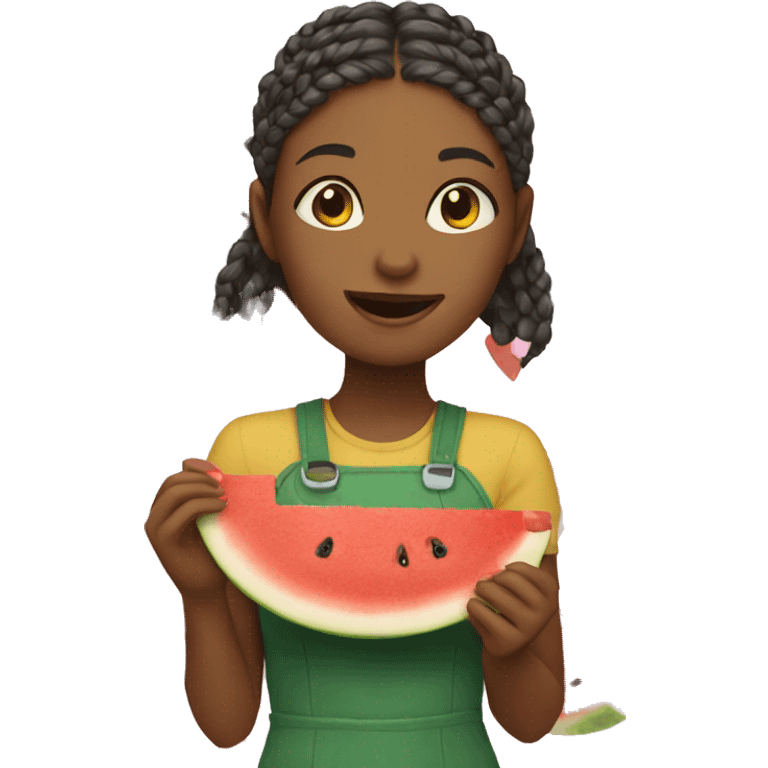 girl with braids eating watermelon  emoji