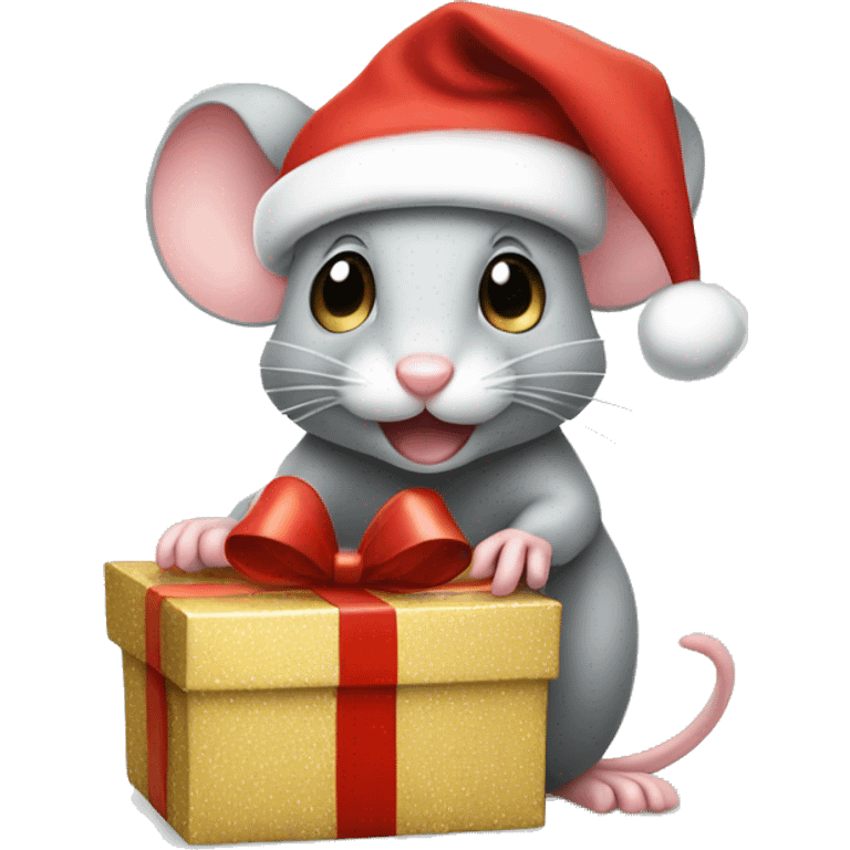 Cute mouse with santa hat and Christmas Gifts  emoji